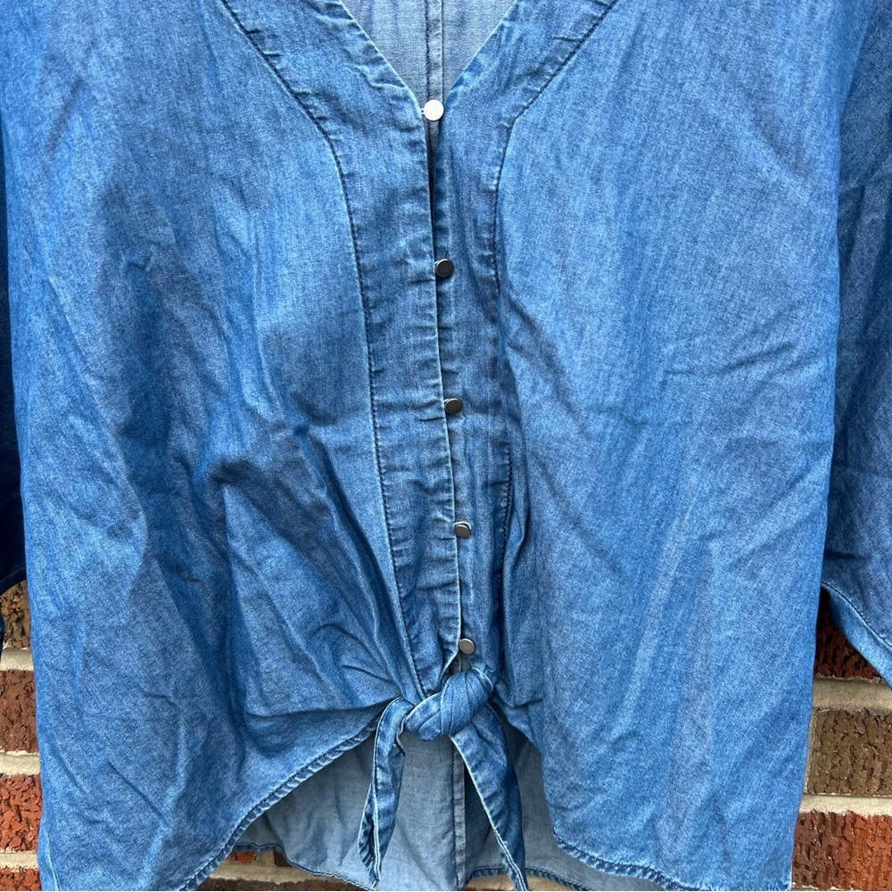 Express Medium Denim Chambray Button Wide Sleeve … - image 2